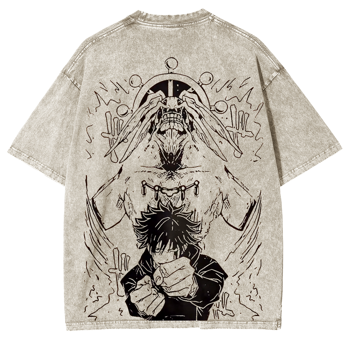 Megumi & Mahoraga,Jujutsu Kaisen Anime Washed Unisex T-Shirt
