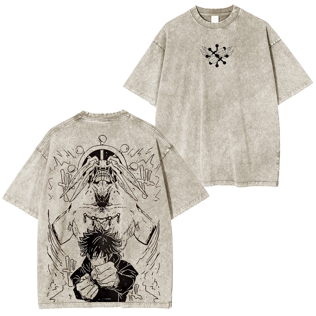 T-shirt unisexe délavé Megumi & Mahoraga, anime Jujutsu Kaisen
