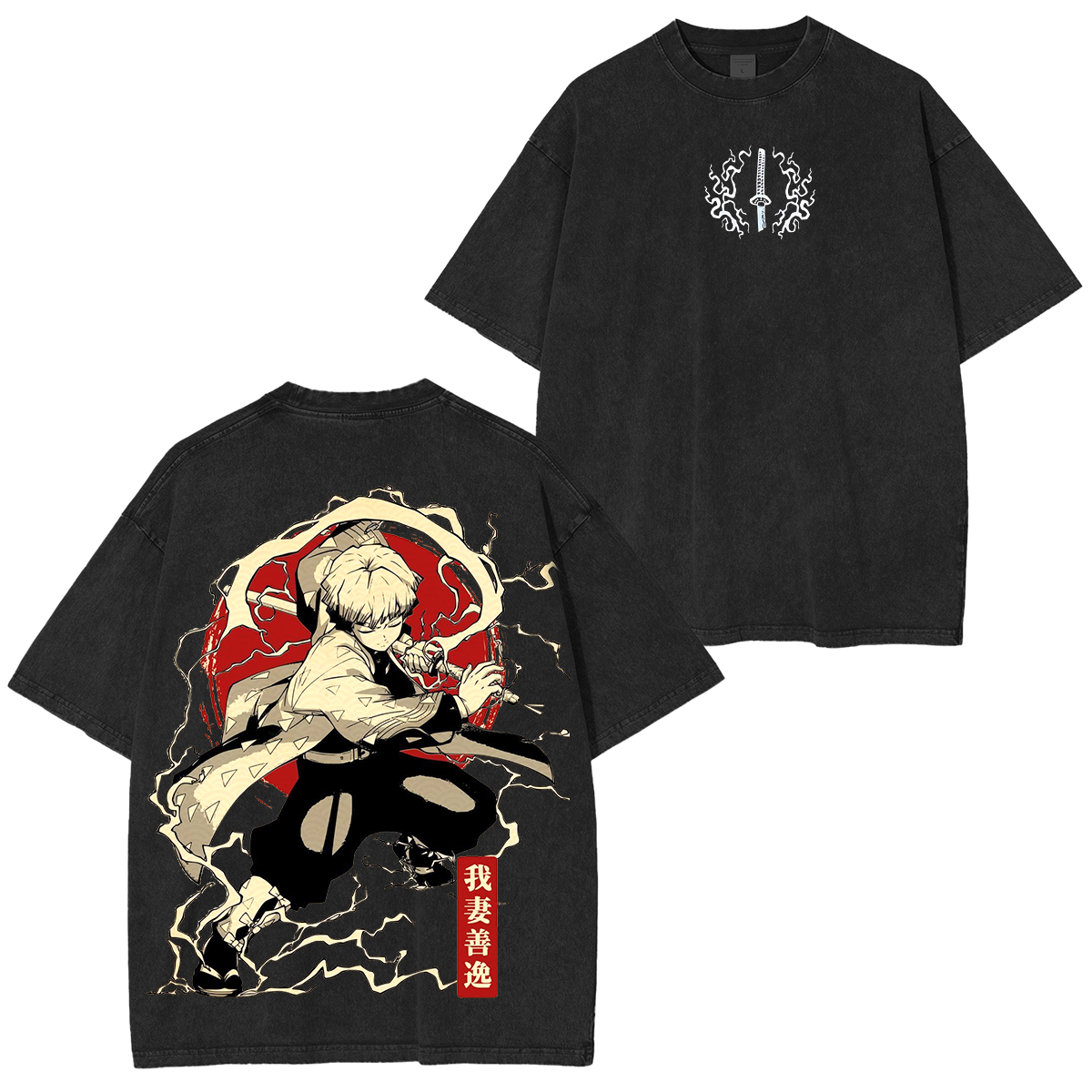Zenitsu, Camiseta Unisex Lavada de Anime Demon Slayer