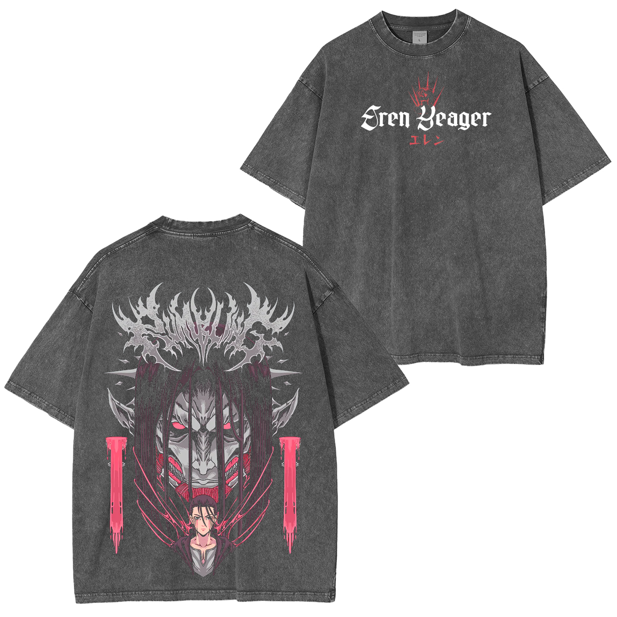 Retro Heavy Eren Yeager X Attack On Titan Anime  Washed T-shirt/Crewneck/Hoodie