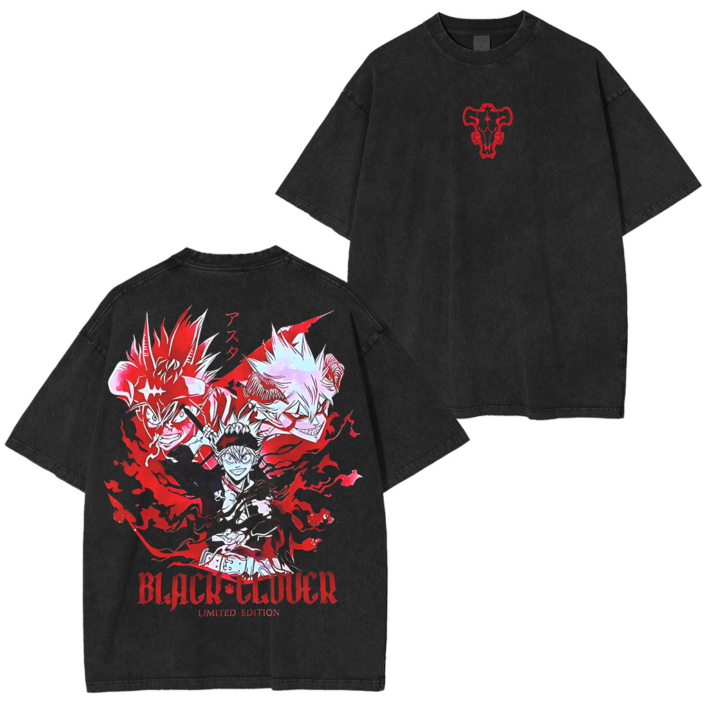T-shirt unisexe délavé Asta Black Clover Anime Vintage