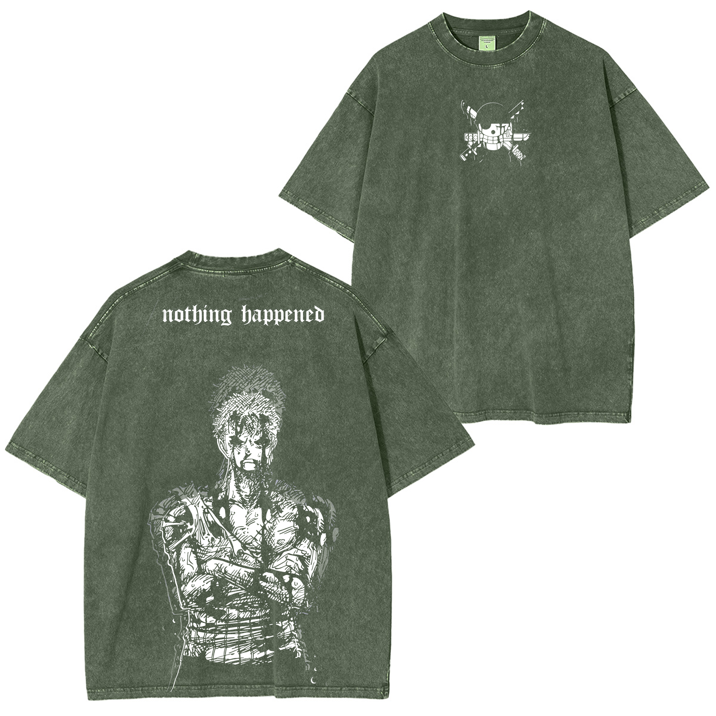 Zoro Nothing Happened,One Piece Anime Washed T-shirt/Crewneck/Hoodie