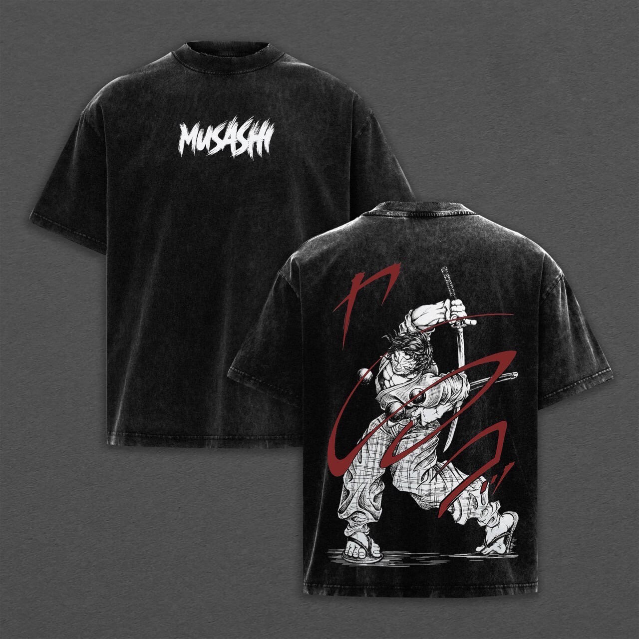 Baki Dou : T-shirt/Col ras du cou/Sweat à capuche anime Le Samouraï invincible délavé