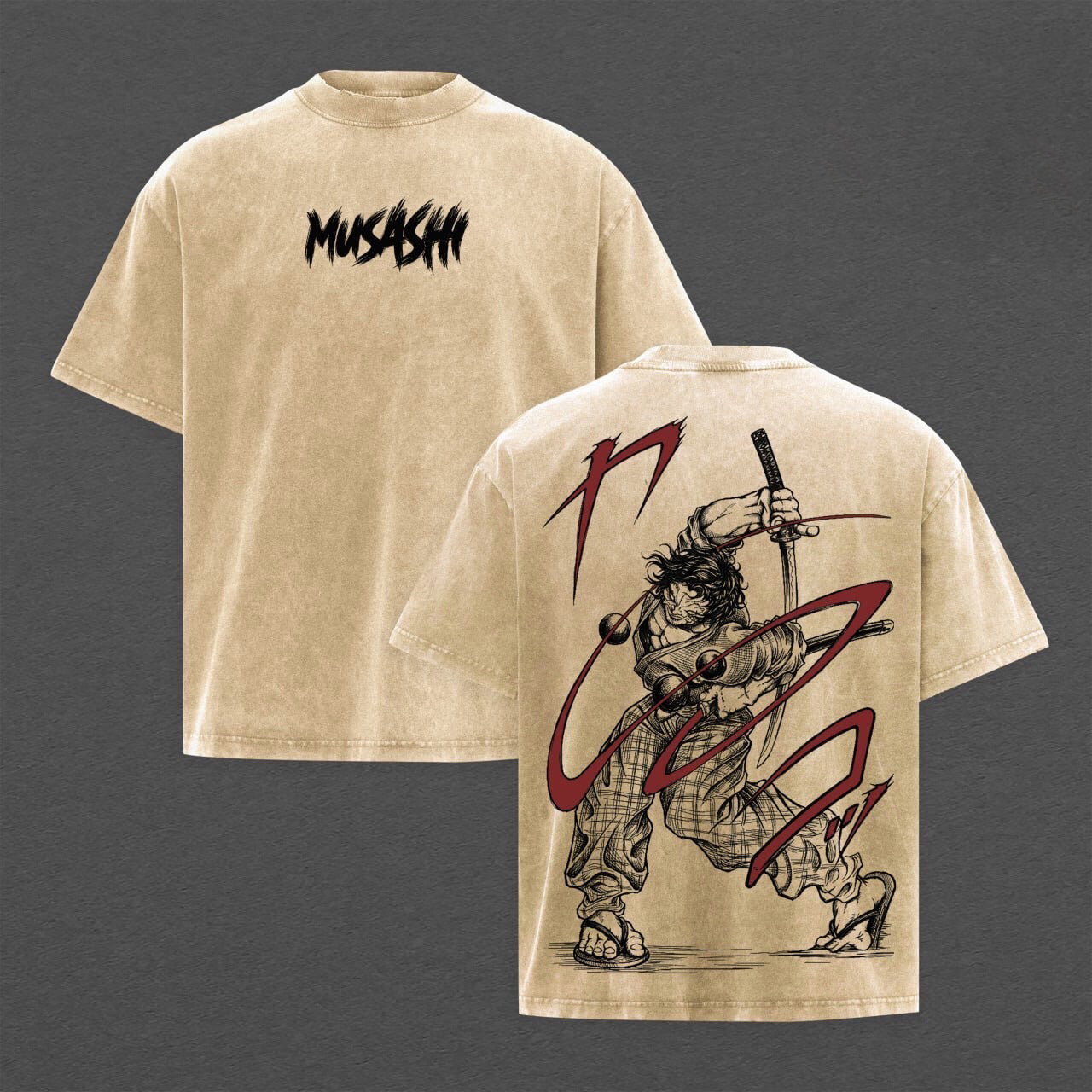 Baki Dou : T-shirt/Col ras du cou/Sweat à capuche anime Le Samouraï invincible délavé