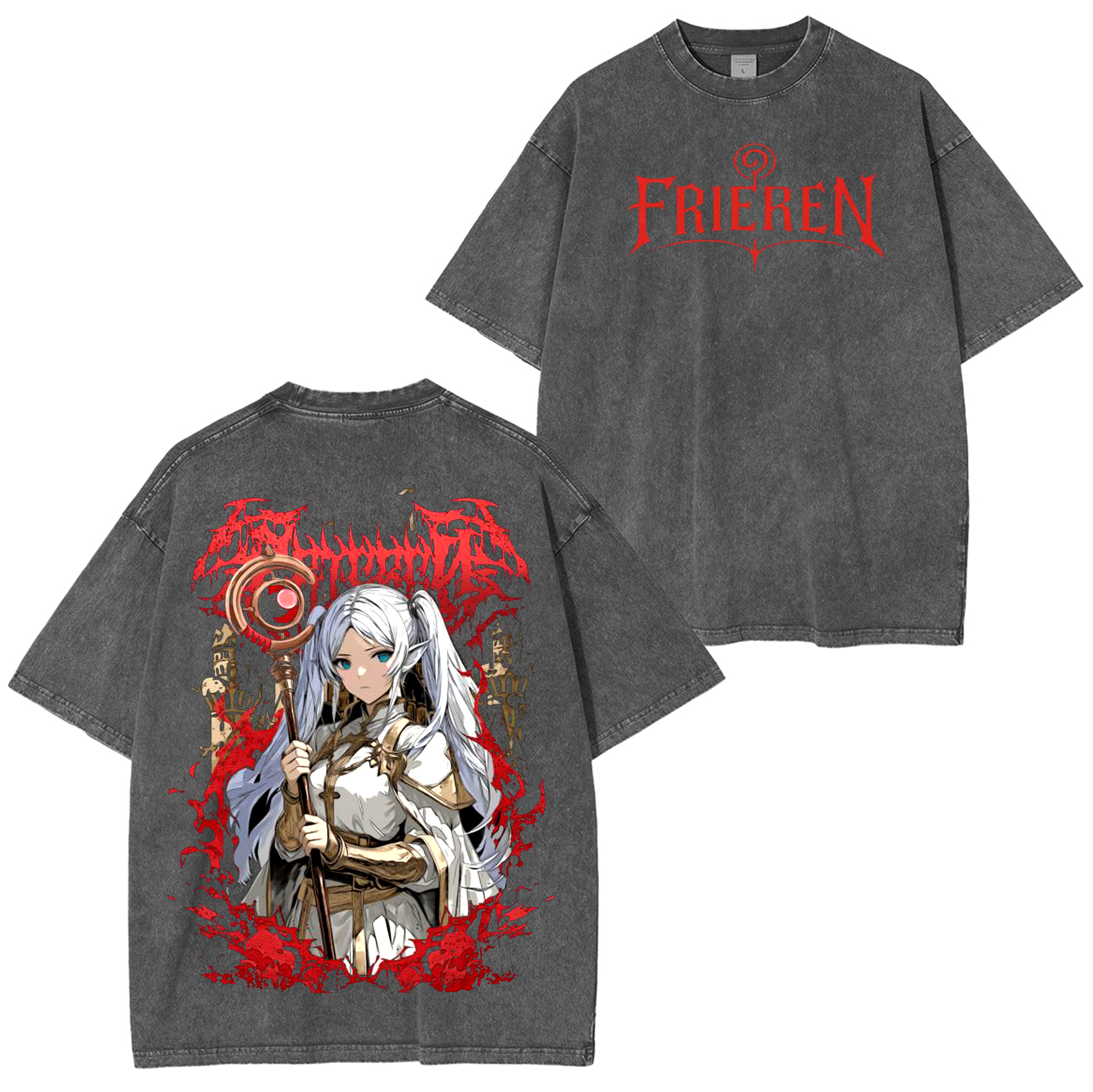 Frieren Anime T-shirt/Col ras du cou/Sweat à capuche délavé