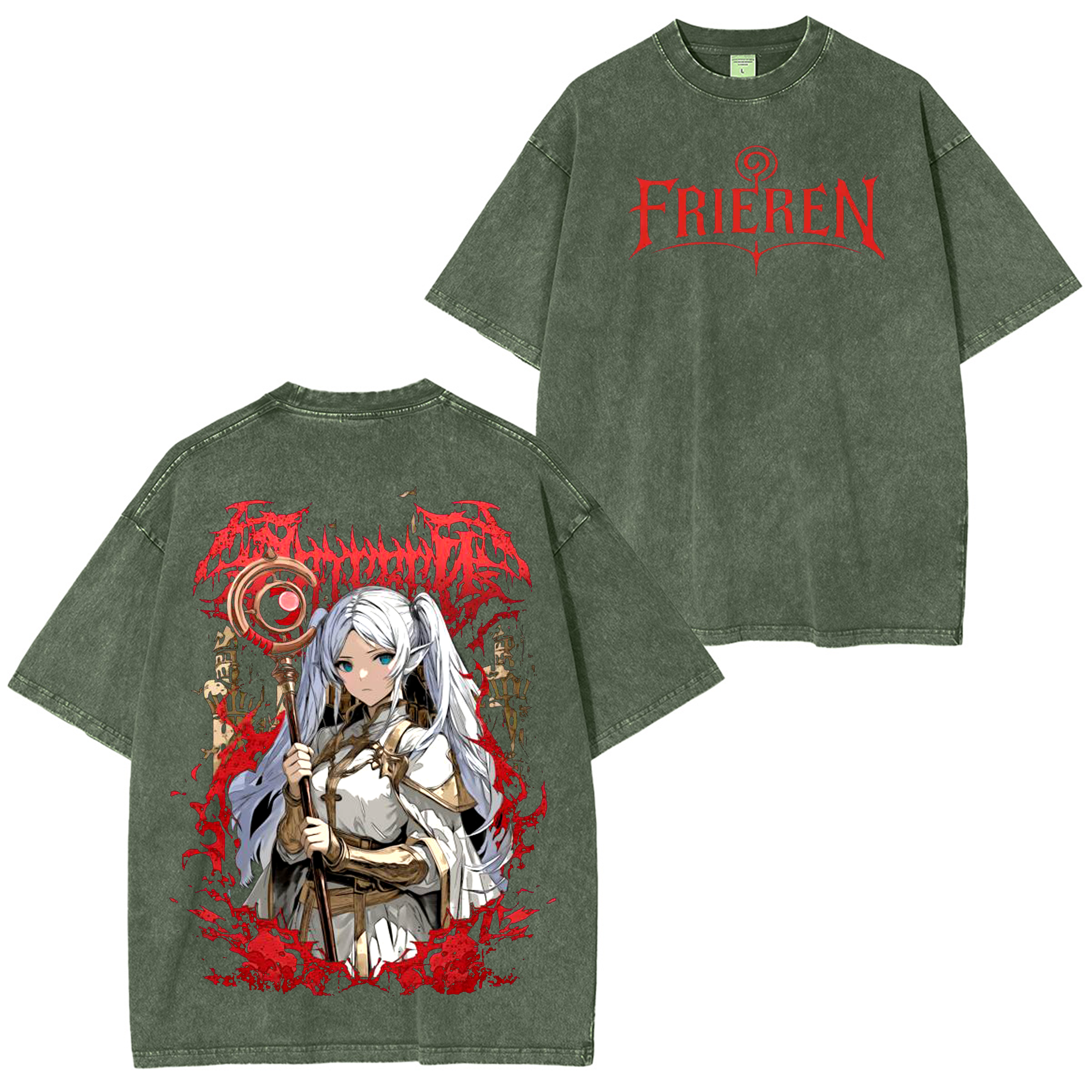Frieren Anime T-shirt/Col ras du cou/Sweat à capuche délavé
