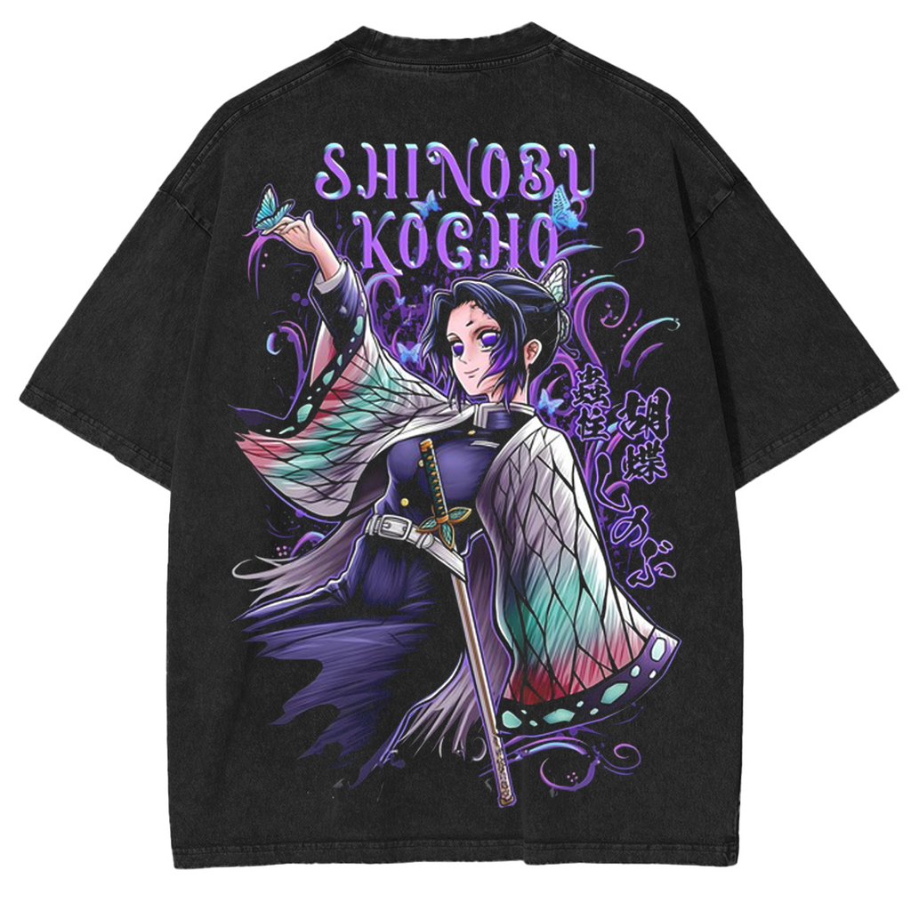 T-shirt unisexe lavé Anime Demon Slayer Kochou Shinobu