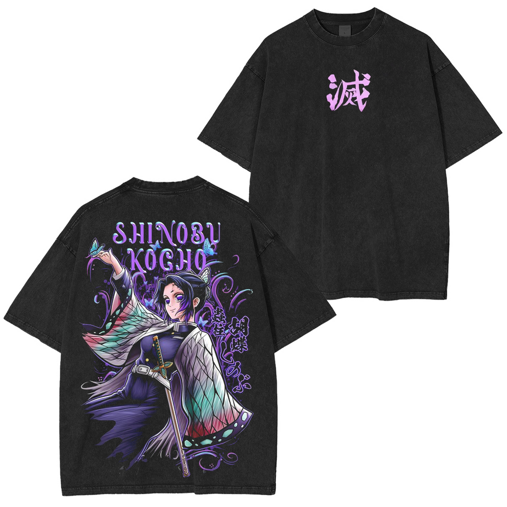 T-shirt unisexe lavé Anime Demon Slayer Kochou Shinobu