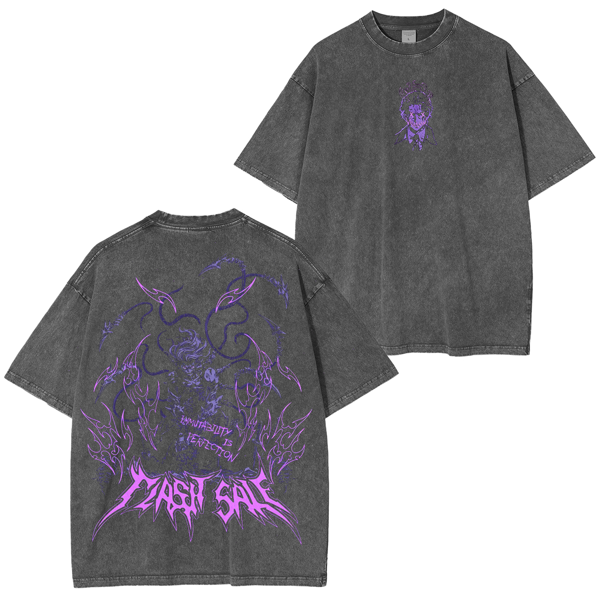 Camiseta Lavada Unisex de Anime Demon Slayer, Muzan Kibutsuji Morado