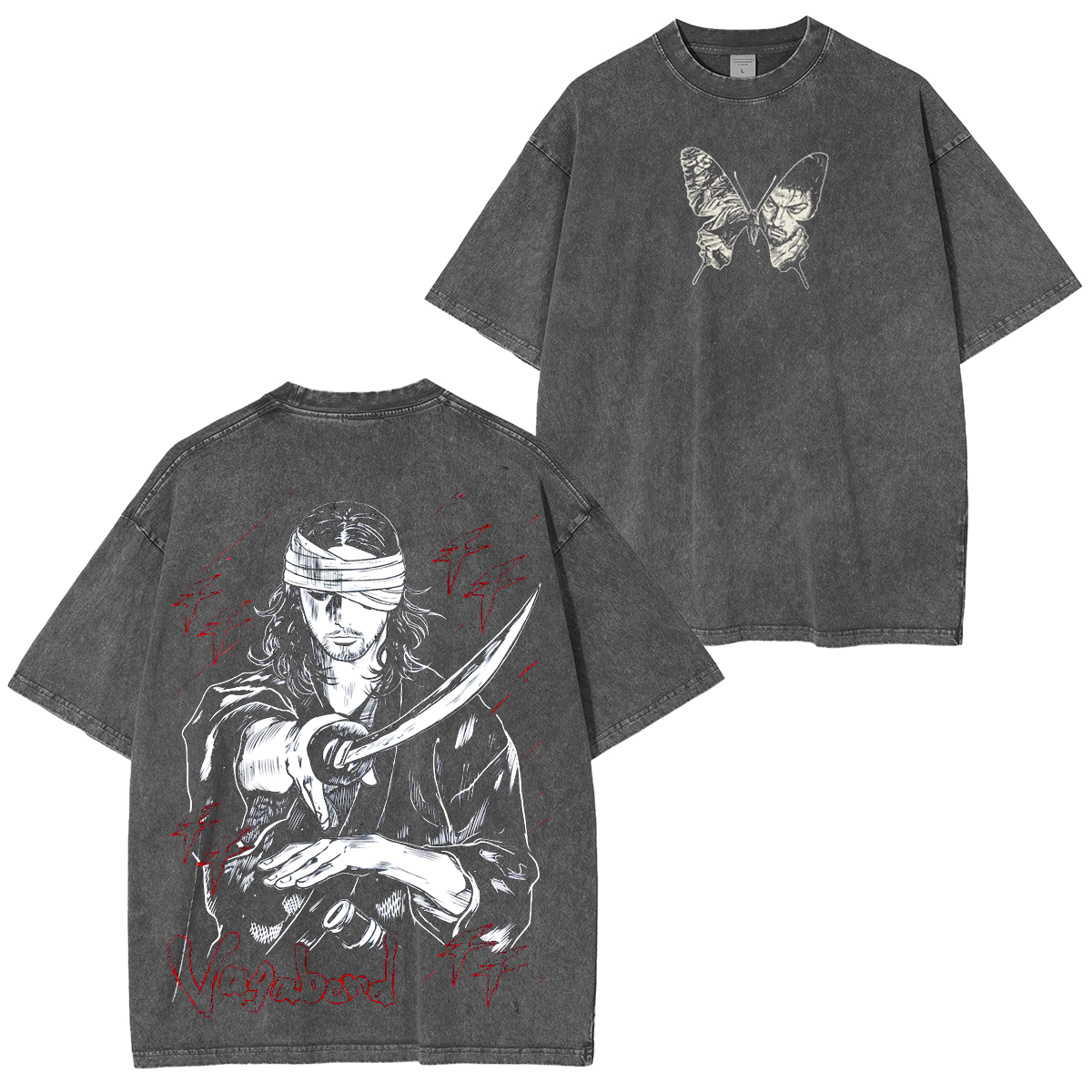 Miyamoto Musashi, T-shirt/Col ras du cou/Sweat à capuche de l'anime Vagabond, effet délavé