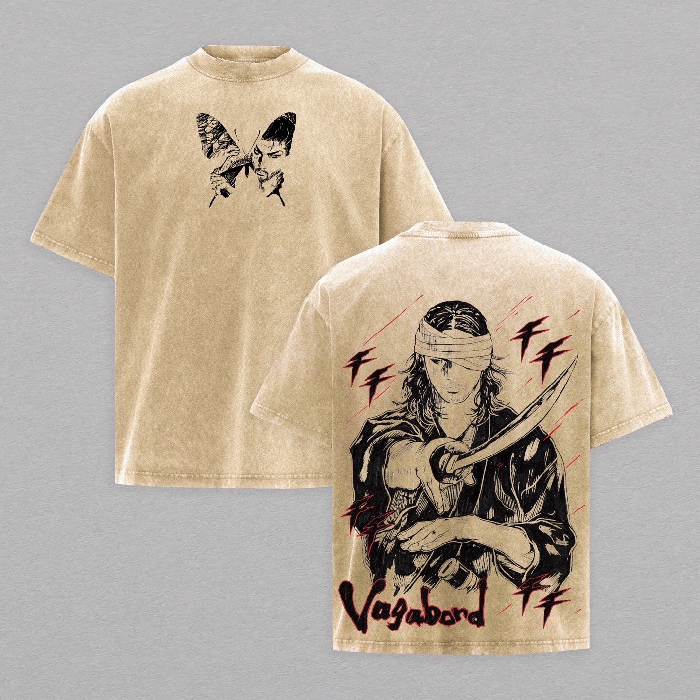 Miyamoto Musashi, T-shirt/Col ras du cou/Sweat à capuche de l'anime Vagabond, effet délavé