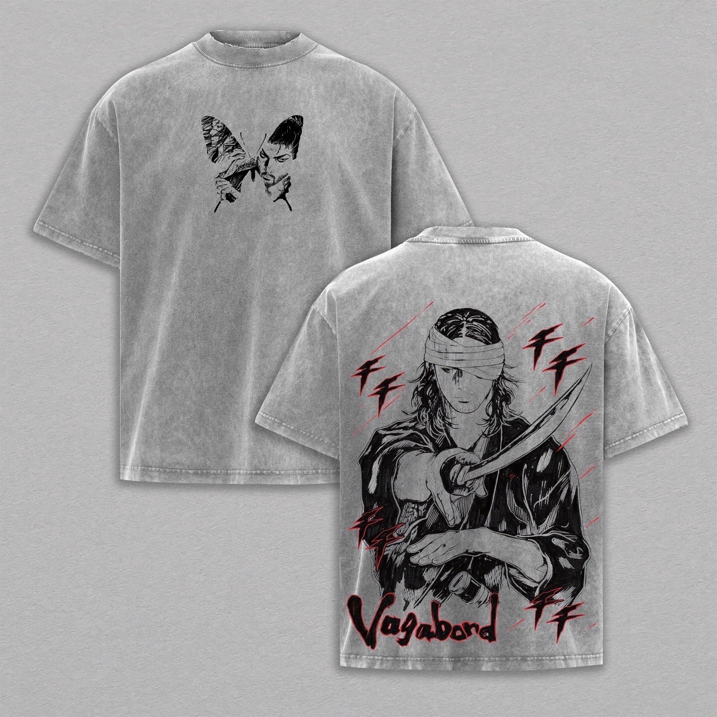 Miyamoto Musashi, T-shirt/Col ras du cou/Sweat à capuche de l'anime Vagabond, effet délavé