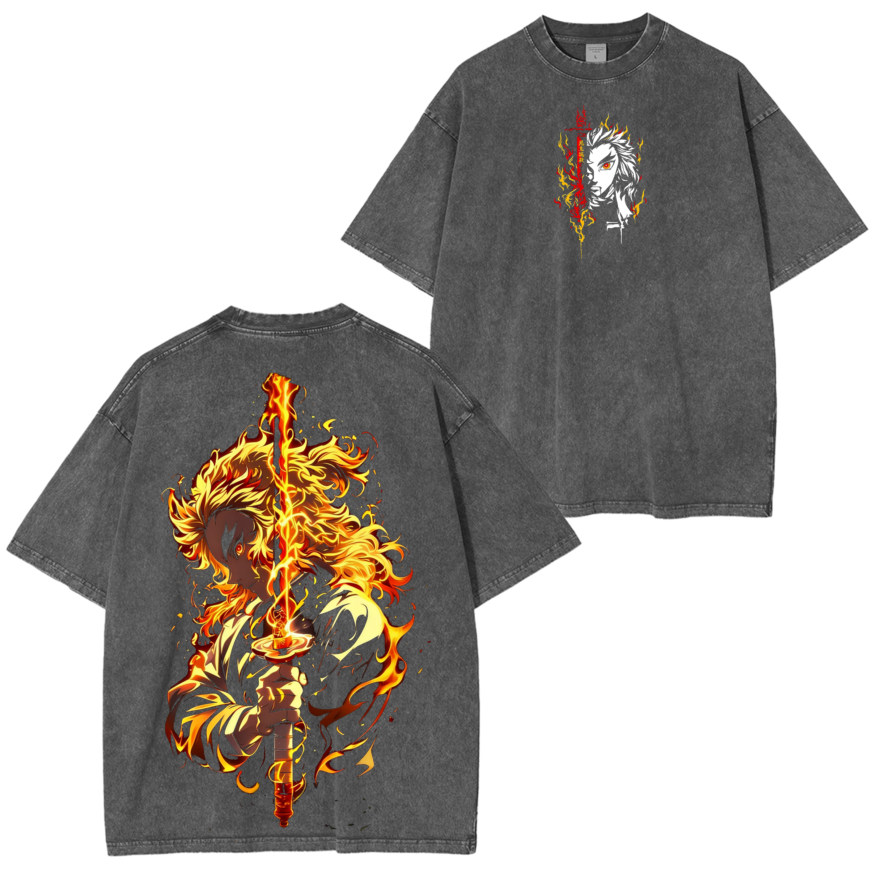 Rengoku Kyojuro, Anime Demon Slayer T-shirt/Col ras du cou/Sweat à capuche délavé