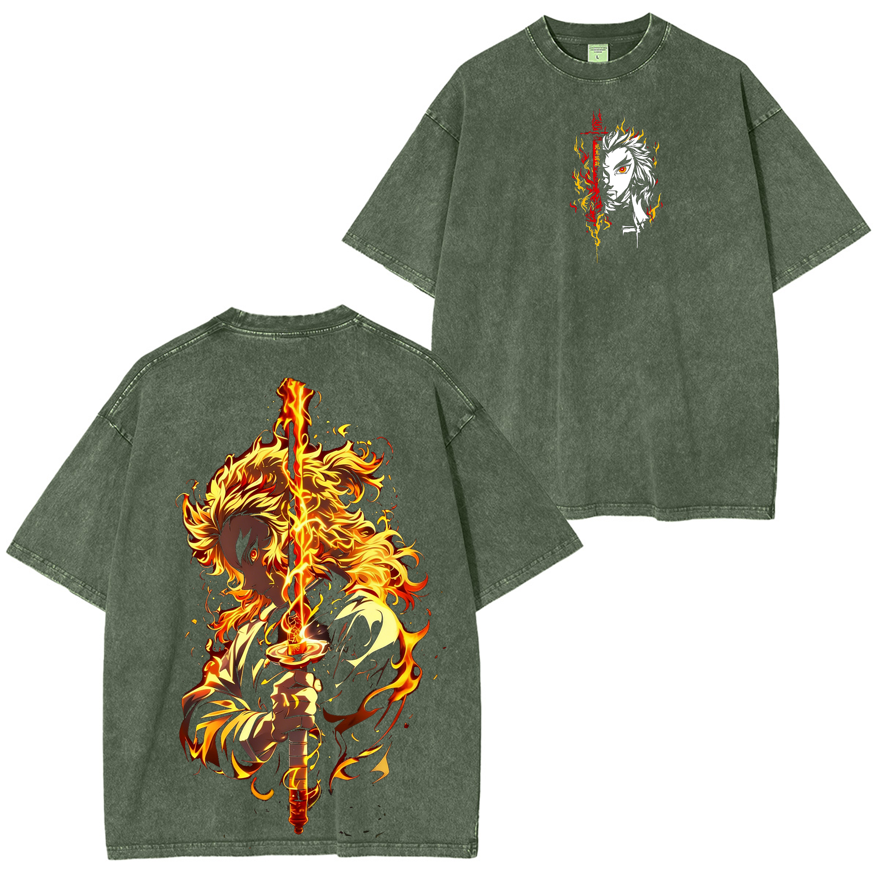 Rengoku Kyojuro, Anime Demon Slayer T-shirt/Col ras du cou/Sweat à capuche délavé