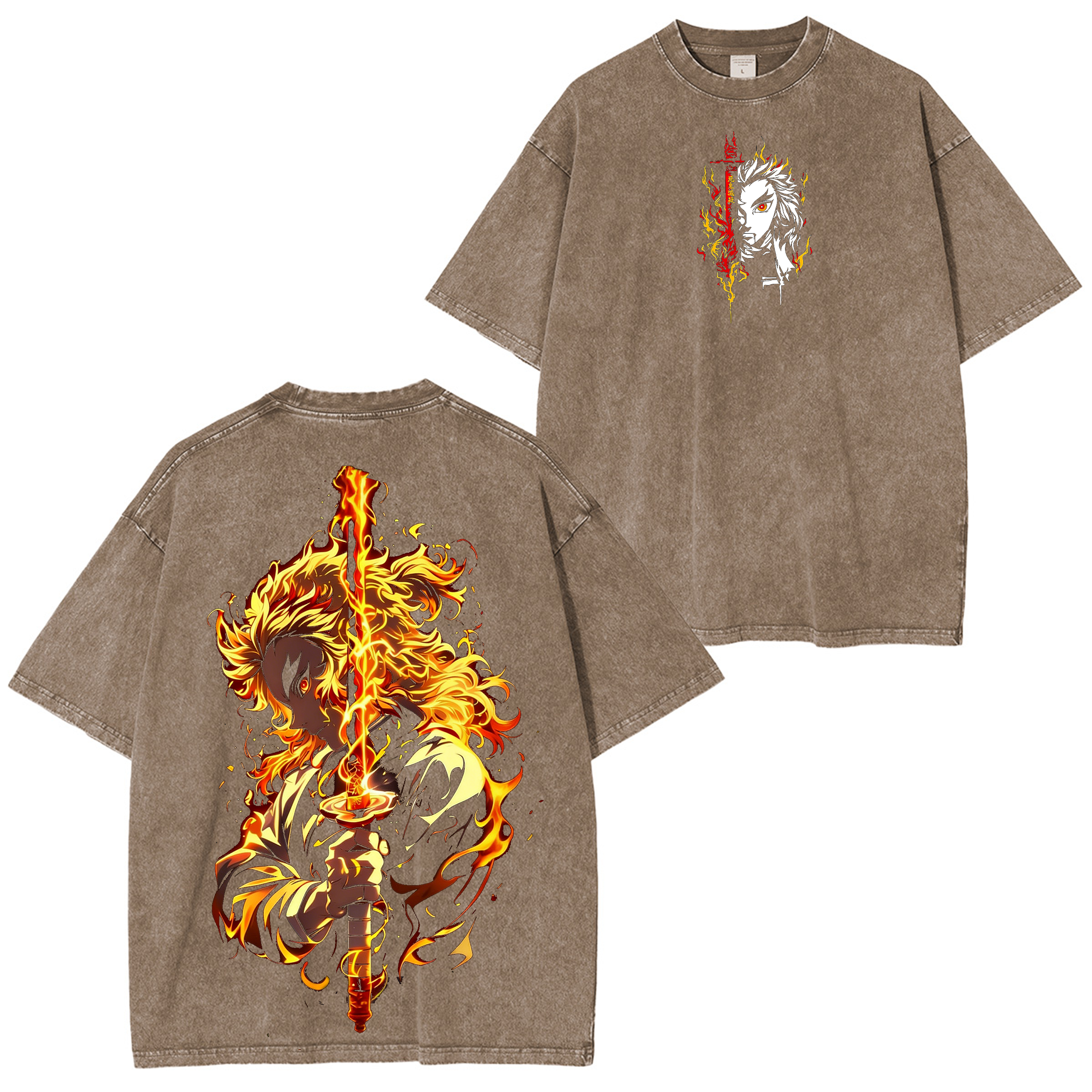 Rengoku Kyojuro, Anime Demon Slayer T-shirt/Col ras du cou/Sweat à capuche délavé