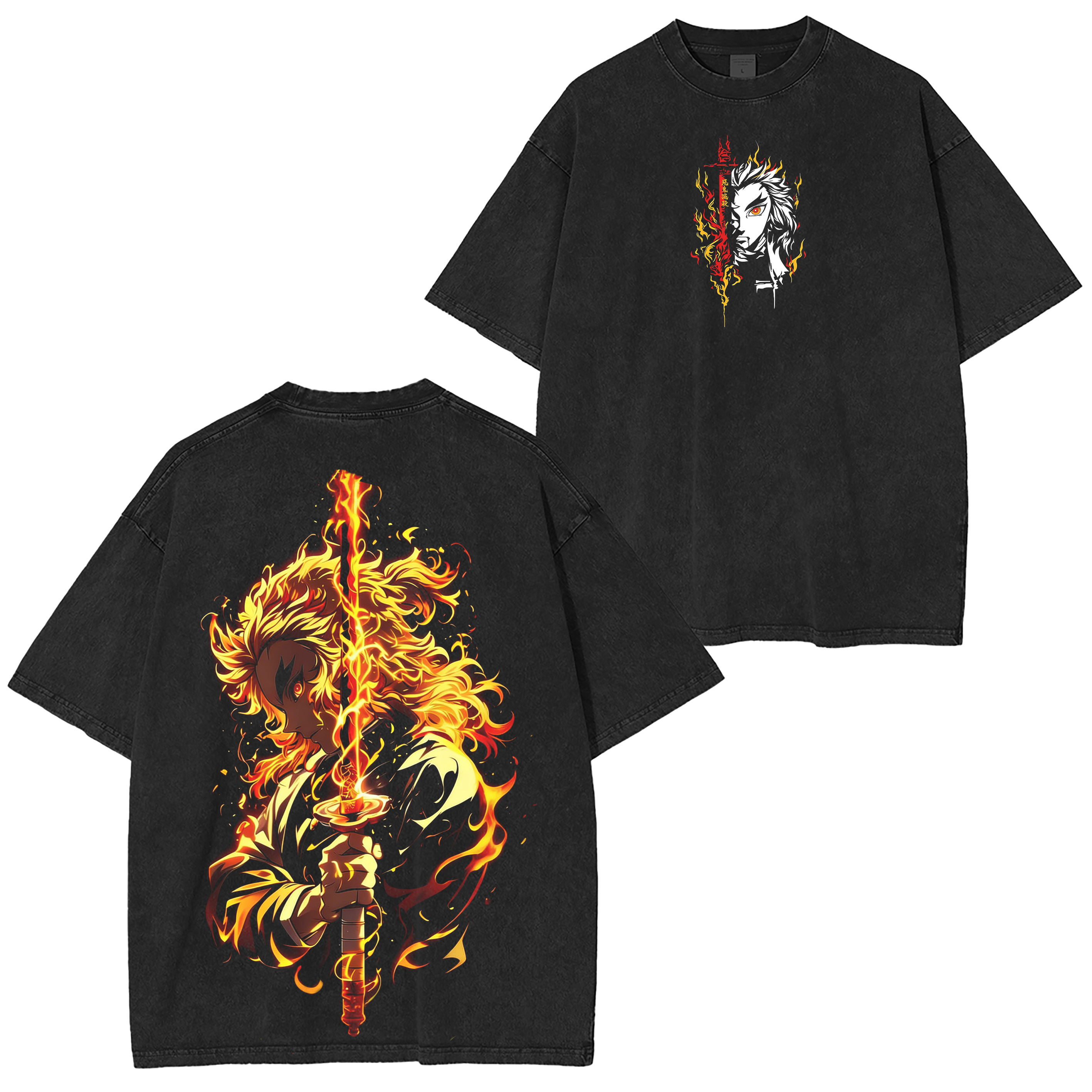 Rengoku Kyojuro, Camiseta/Sudadera con cuello redondo/Sudadera con capucha de anime Demon Slayer desgastada