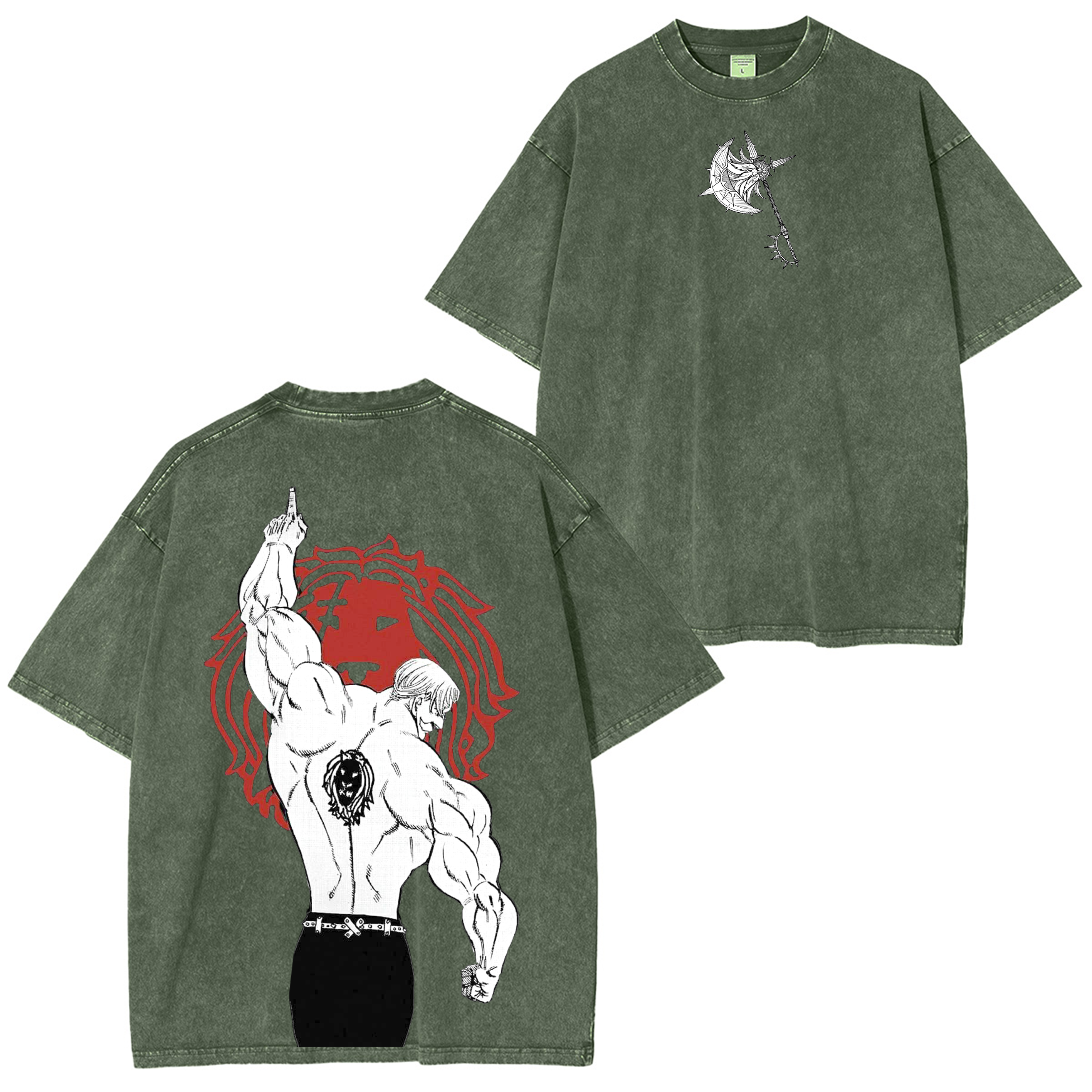 T-shirt, col rond ou sweat à capuche délavé motif anime vintage Escanor