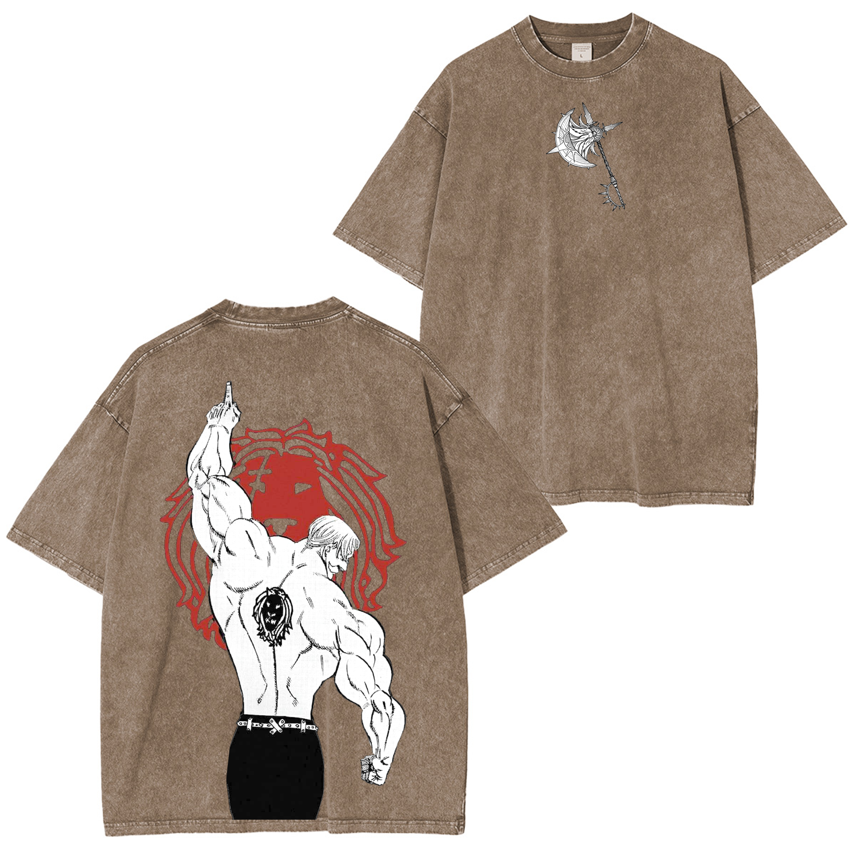 T-shirt, col rond ou sweat à capuche délavé motif anime vintage Escanor