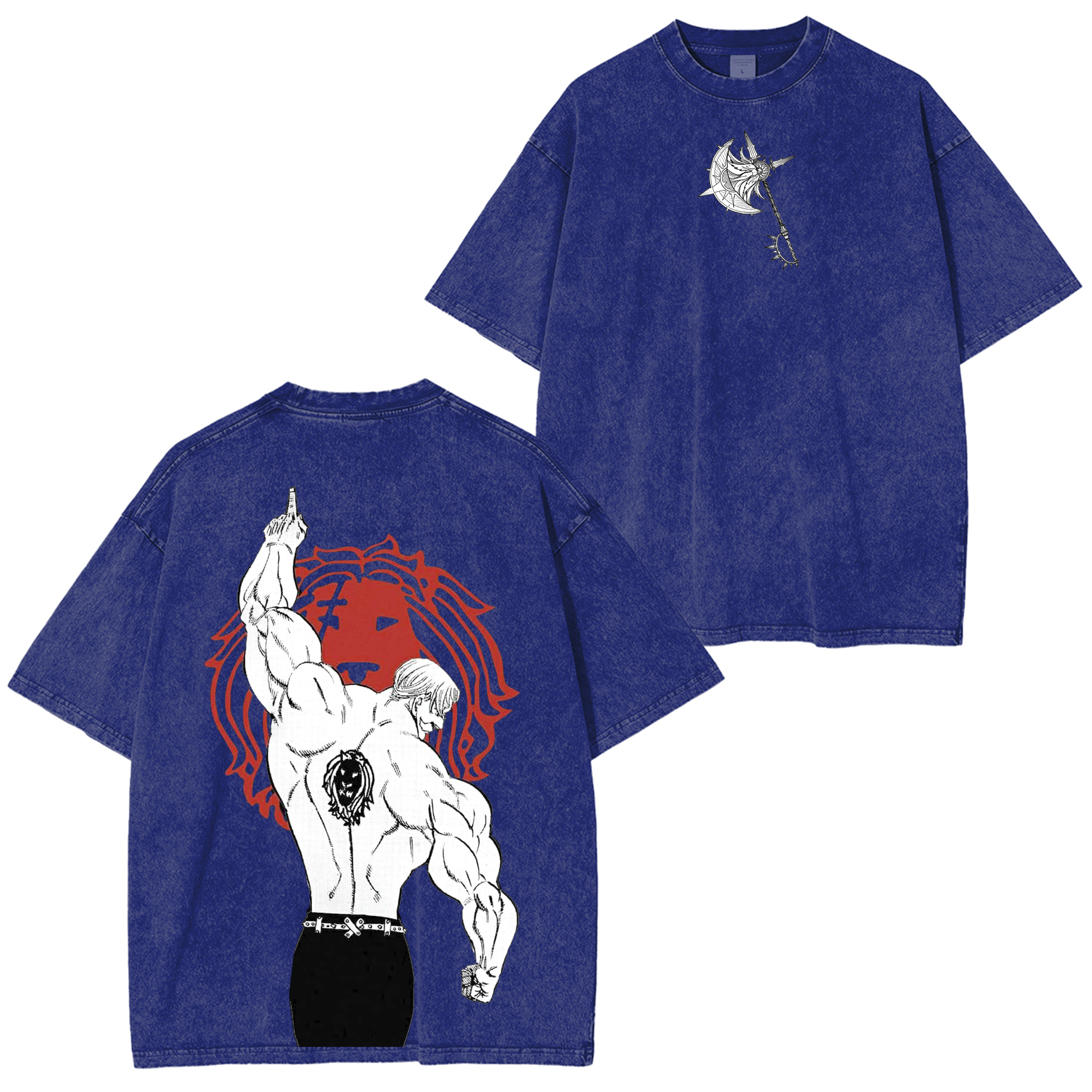 T-shirt, col rond ou sweat à capuche délavé motif anime vintage Escanor