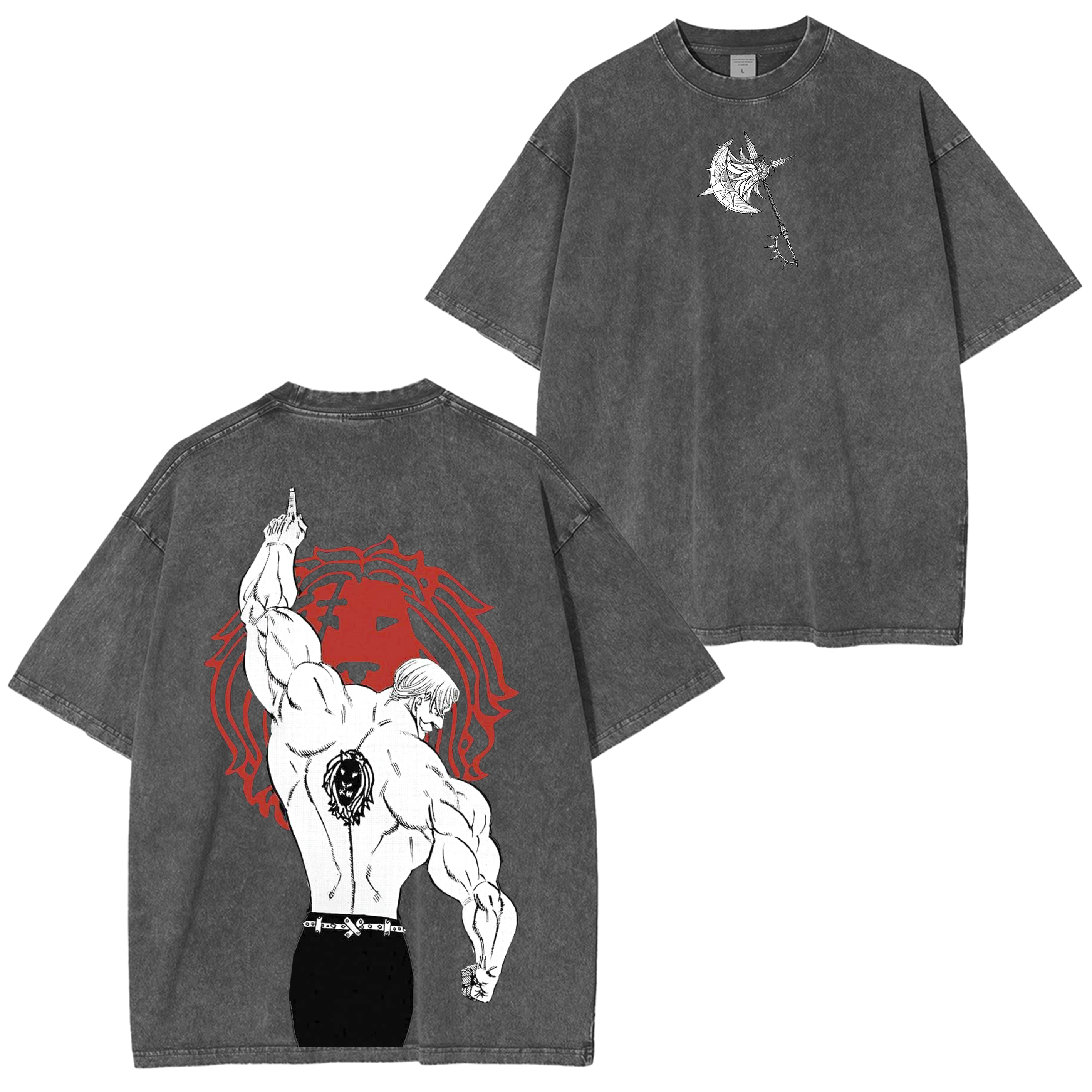 T-shirt, col rond ou sweat à capuche délavé motif anime vintage Escanor