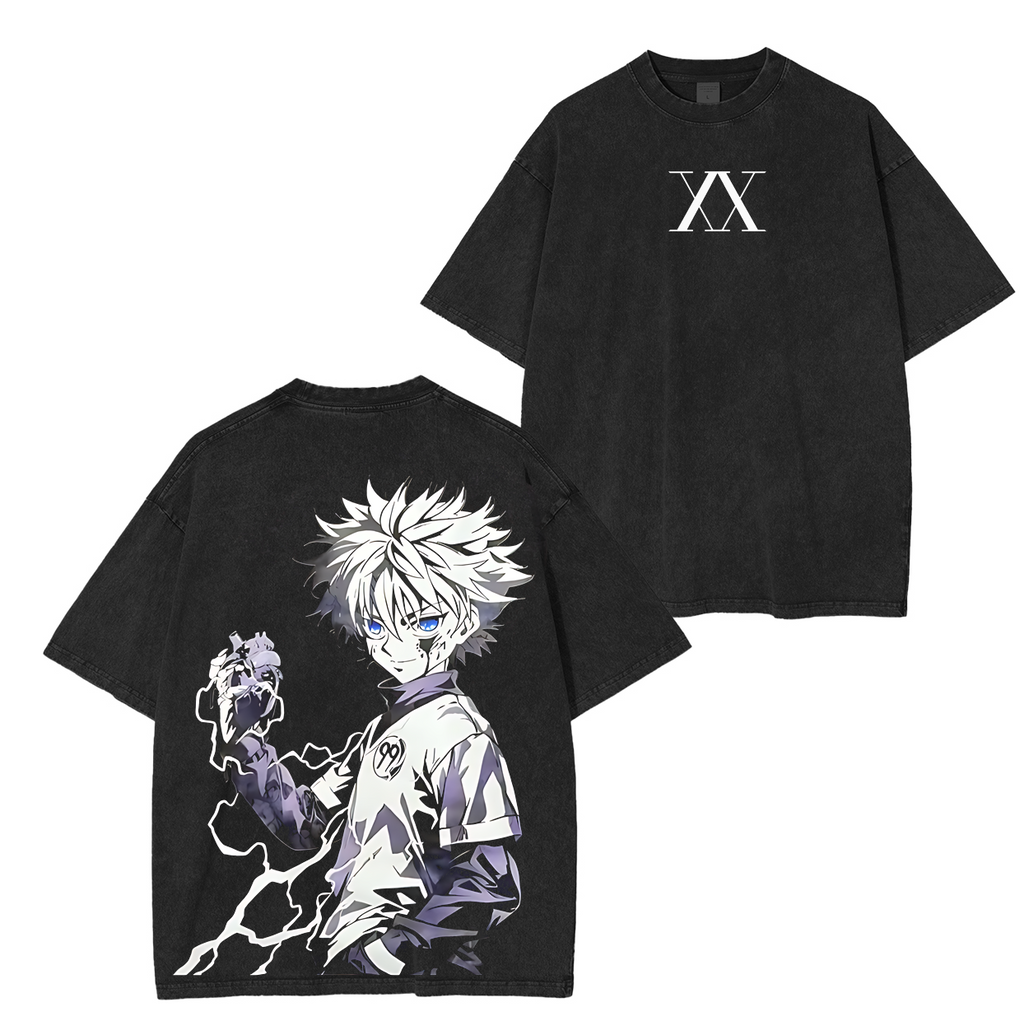 T-shirt délavé unisexe Killua Zoldyck, anime Hunter × Hunter