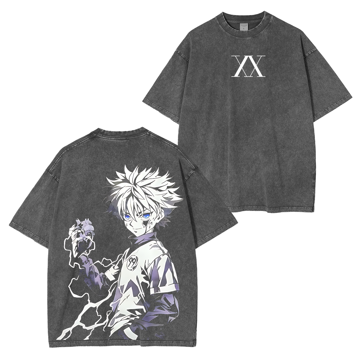 T-shirt délavé unisexe Killua Zoldyck, anime Hunter × Hunter