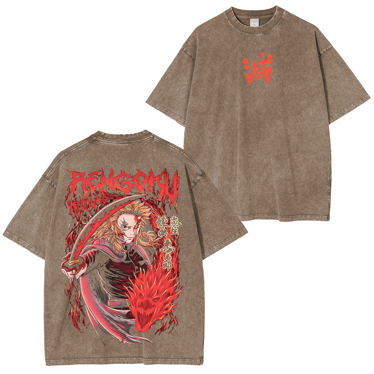 Camiseta lavada unisex de anime Demon Slayer