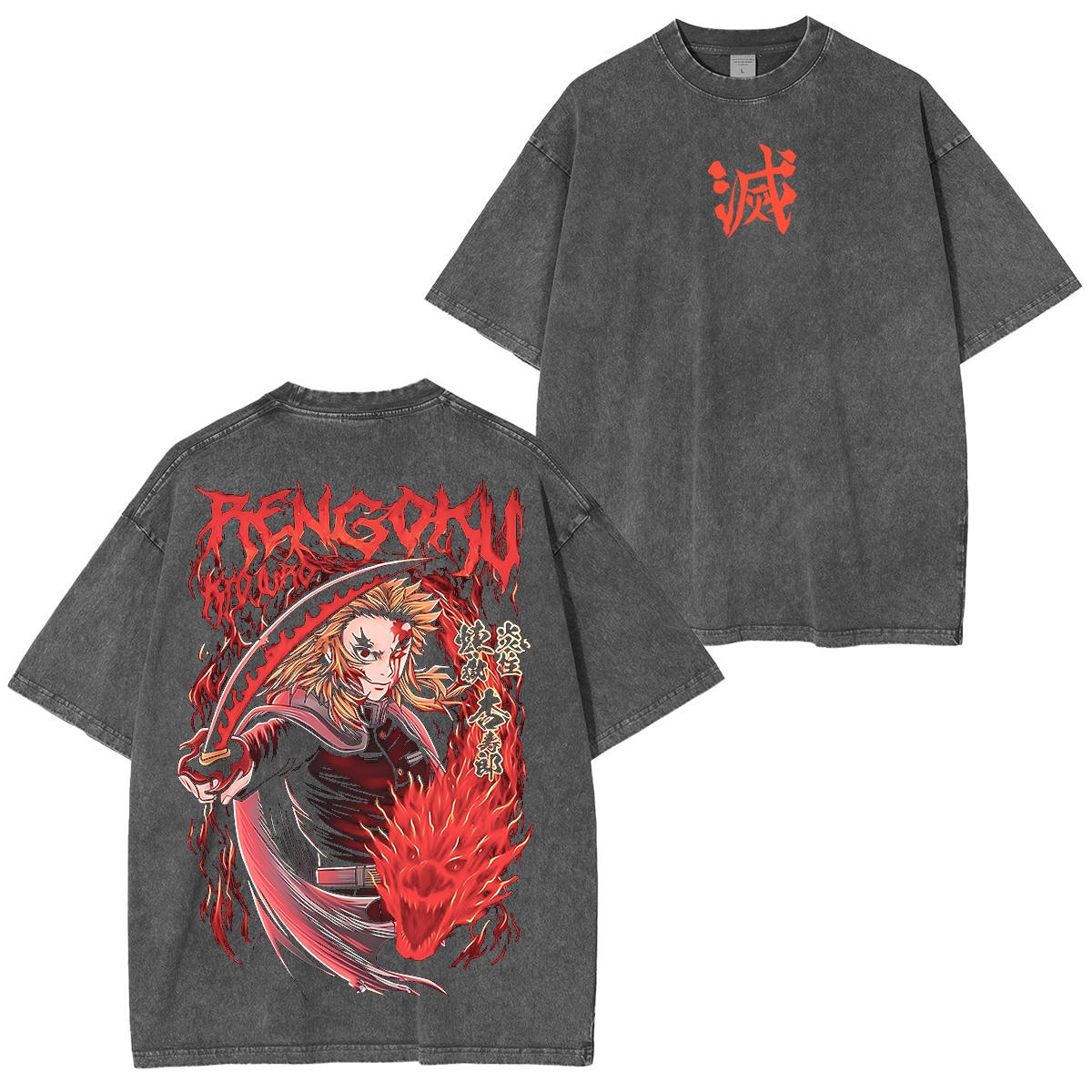 Camiseta lavada unisex de anime Demon Slayer