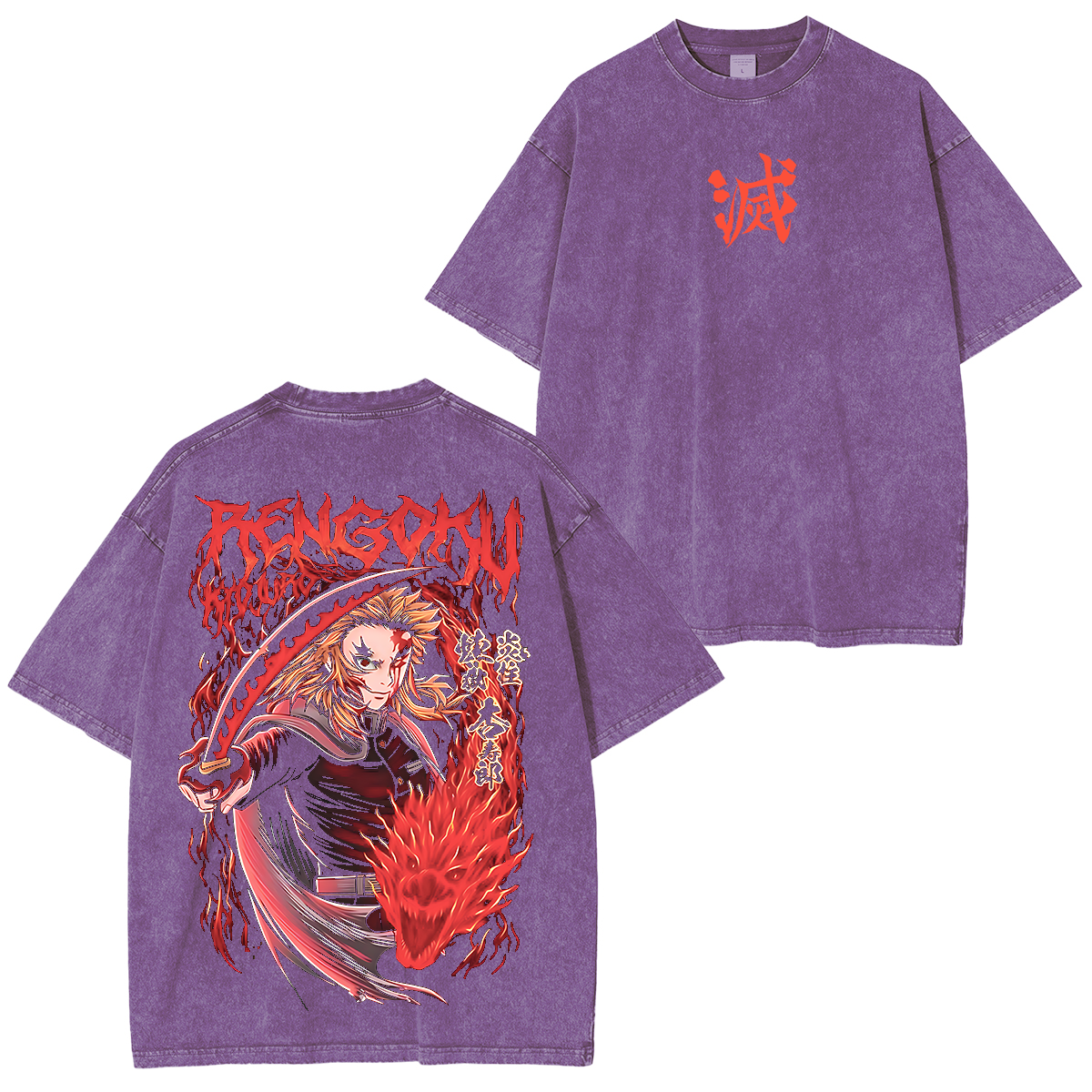 Camiseta lavada unisex de anime Demon Slayer