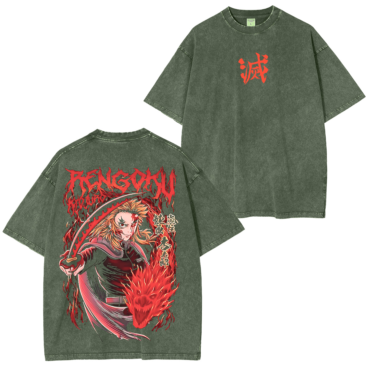 Camiseta lavada unisex de anime Demon Slayer