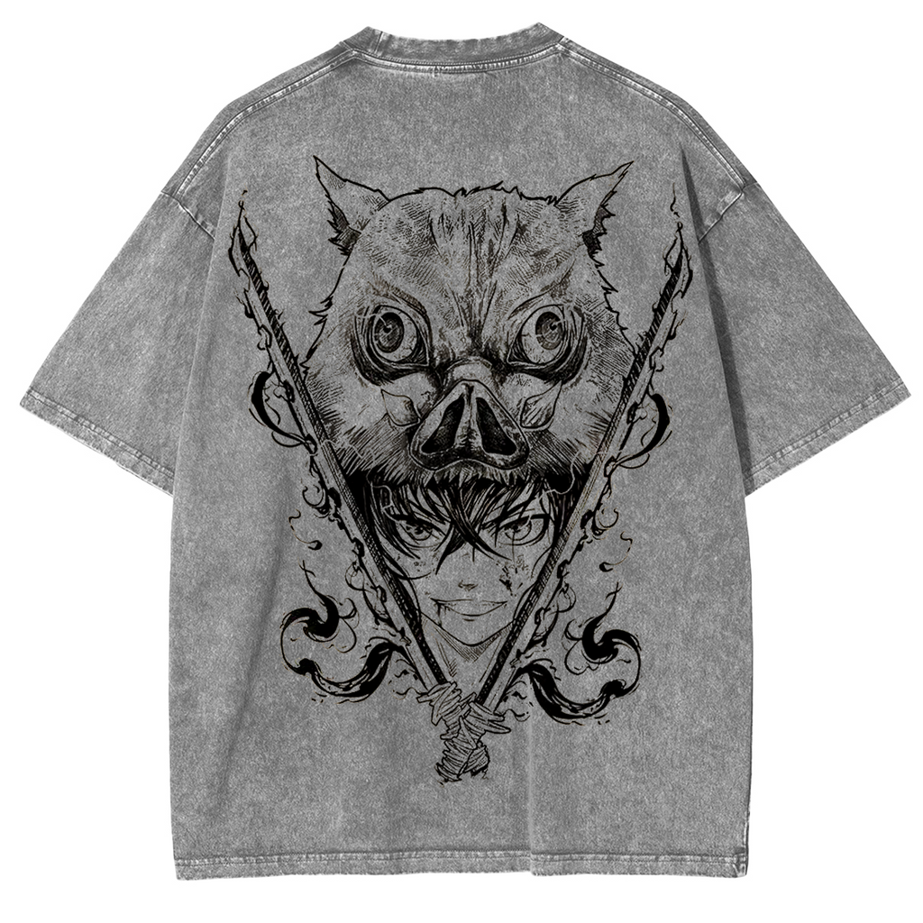 Inosuke Hashibira, T-shirt délavé unisexe Anime Demon Slayer