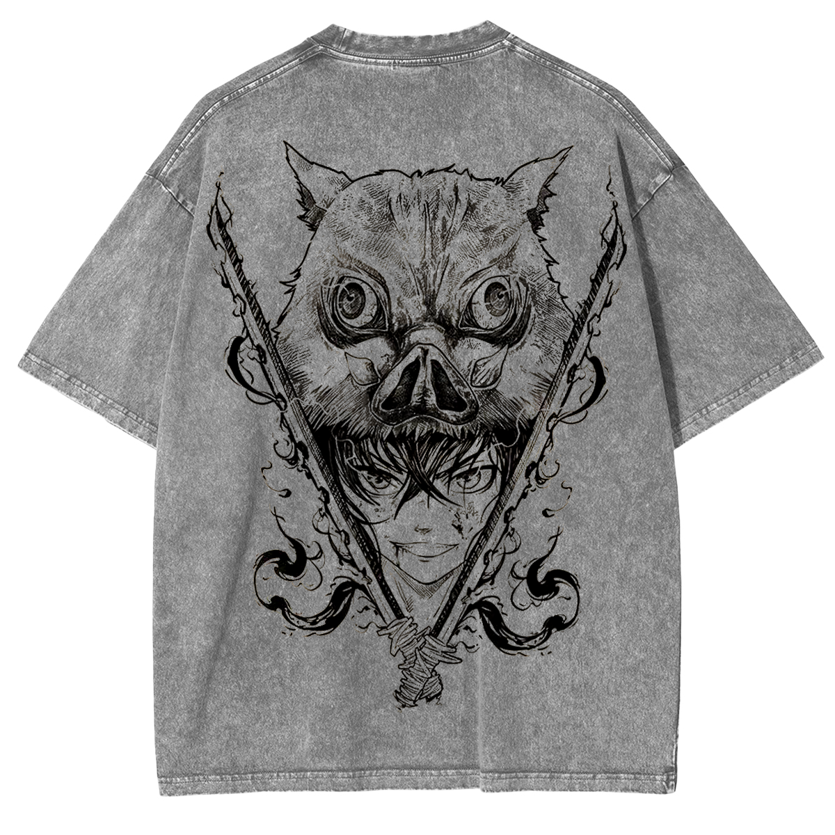 Inosuke Hashibira, T-shirt délavé unisexe Anime Demon Slayer