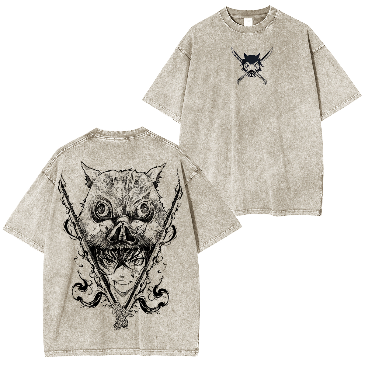 Inosuke Hashibira, T-shirt délavé unisexe Anime Demon Slayer