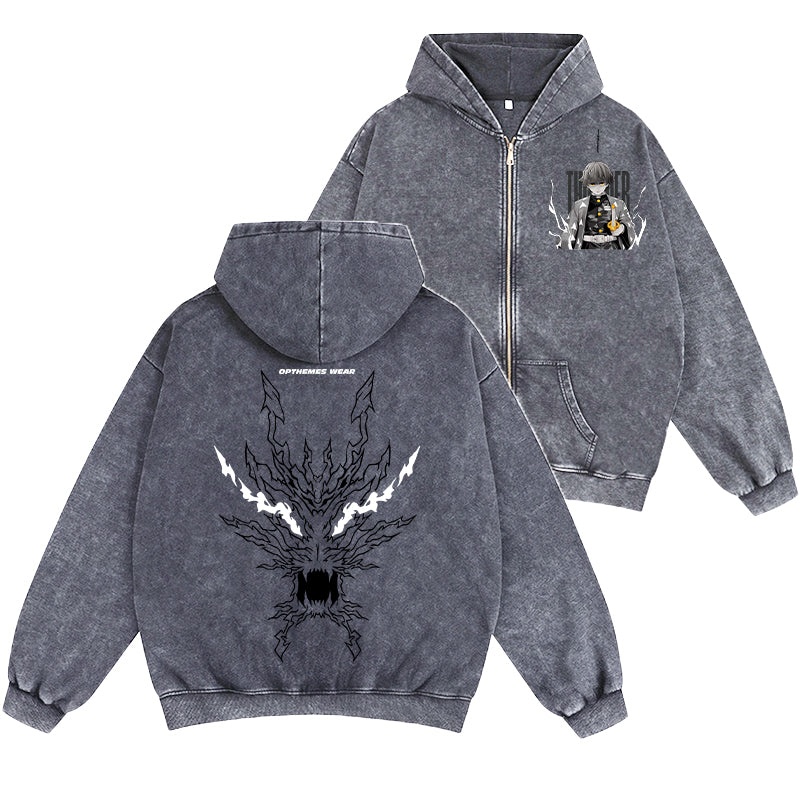 Zenitsu Demon Slayer Unisex Washed Zip Up Hoodie