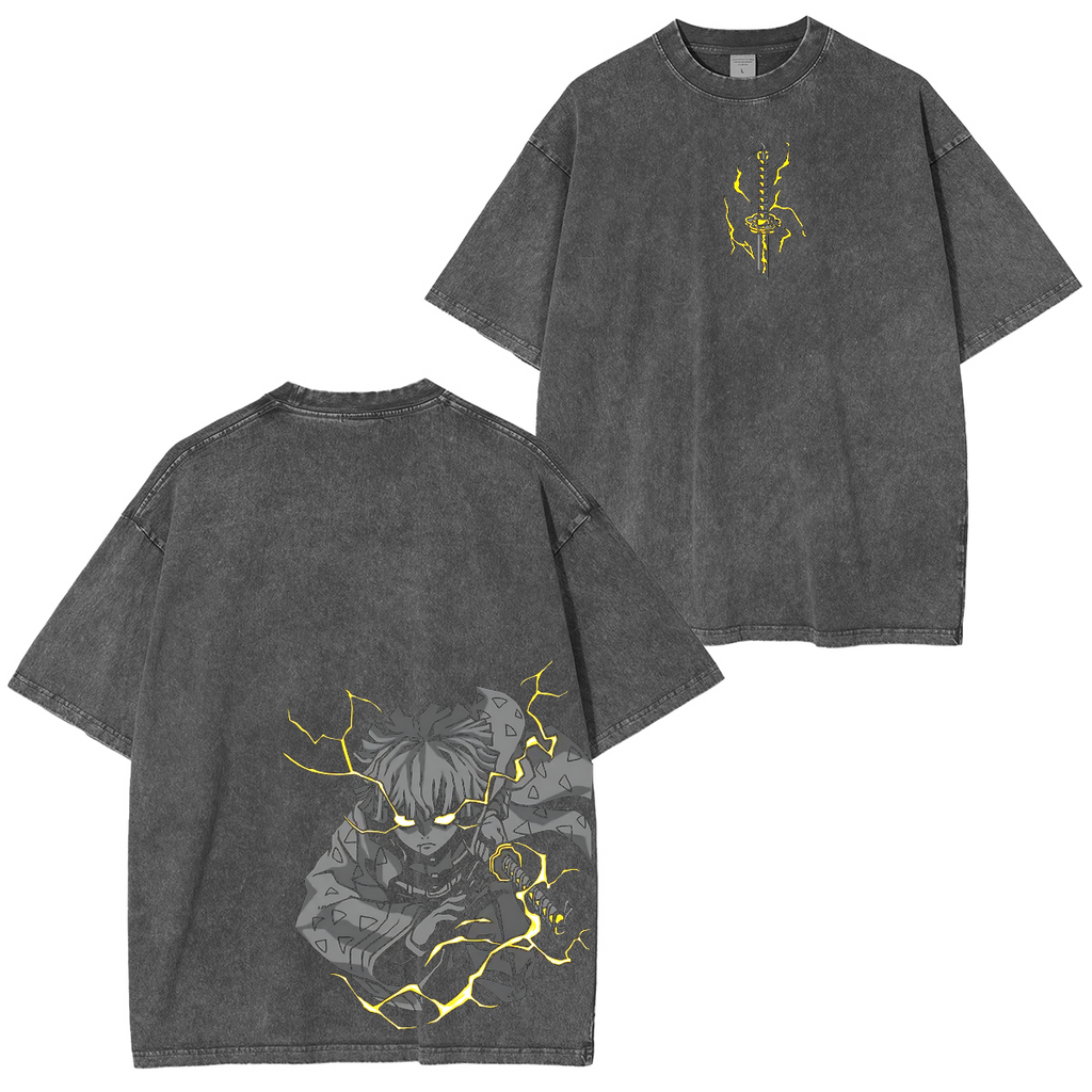 T-shirt unisexe délavé Zenitsu Agatsuma, anime Demon Slayer