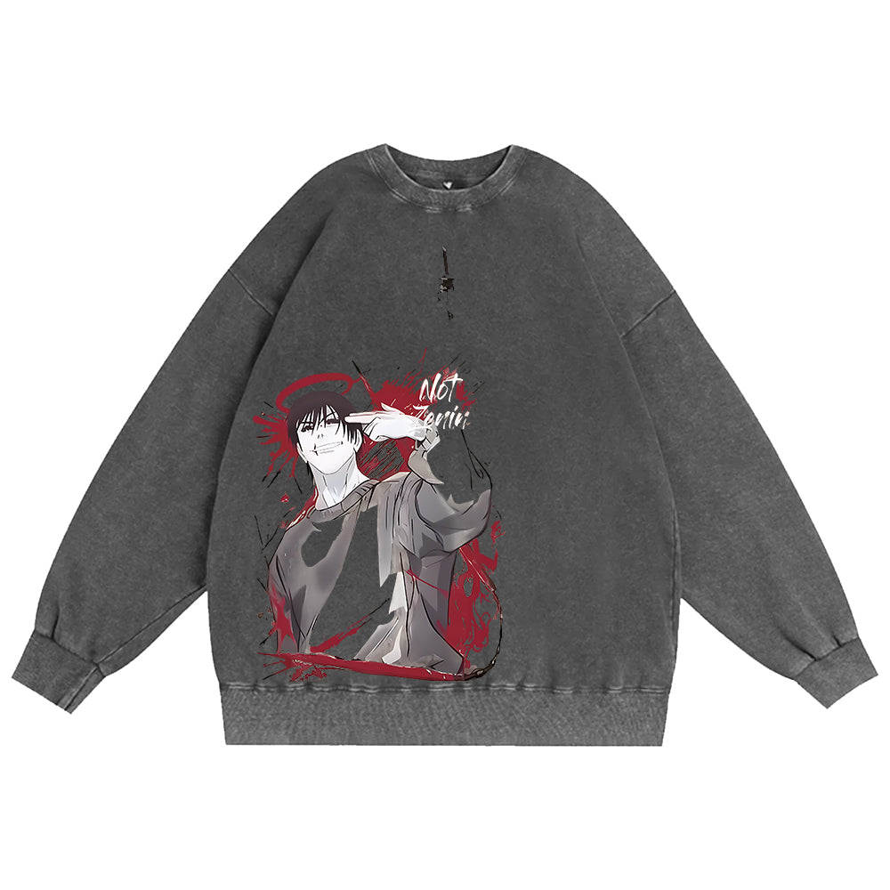 Sudadera de cuello redondo unisex lavada de Jujutsu Kaisen