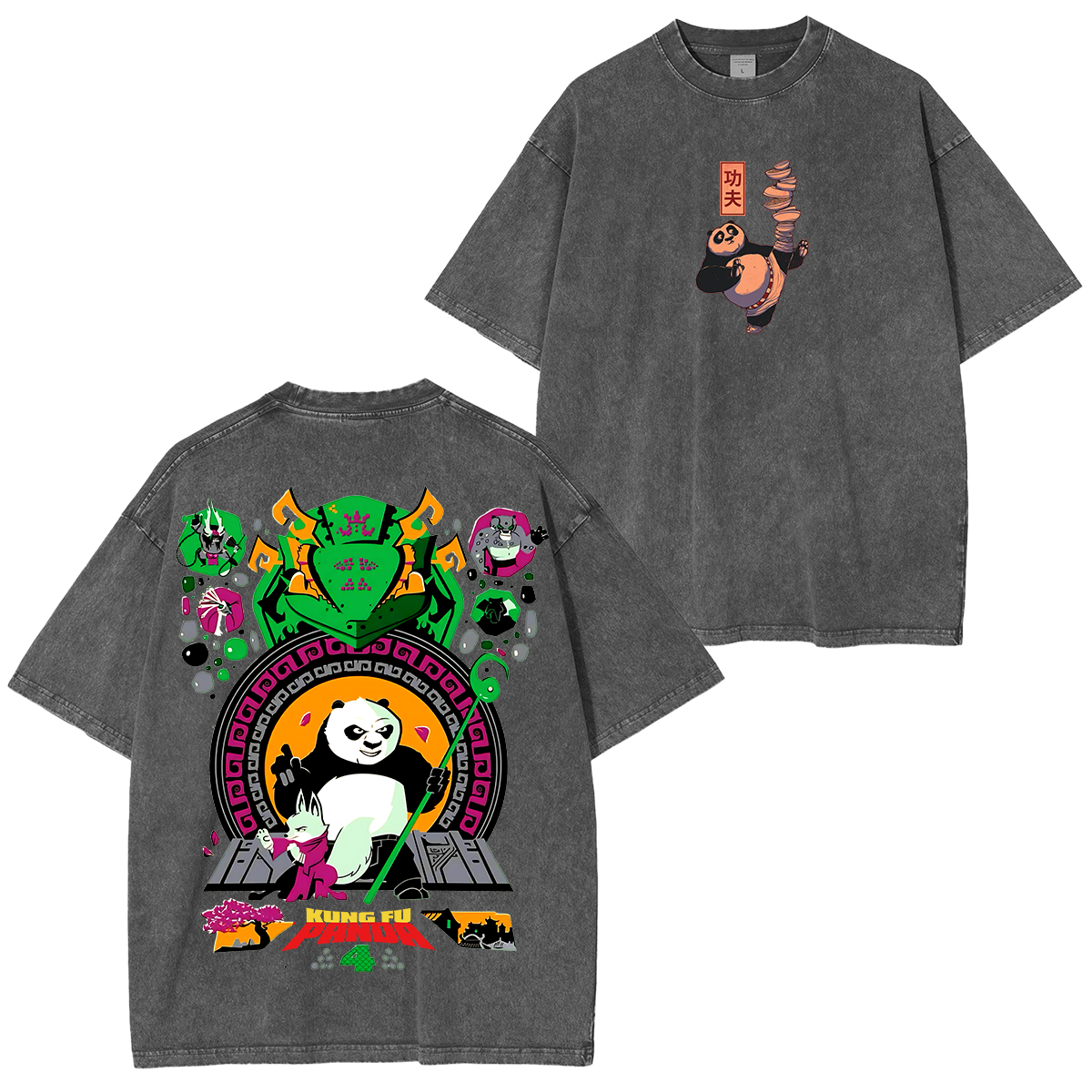Camiseta unisex lavada de anime Kung Fu Panda