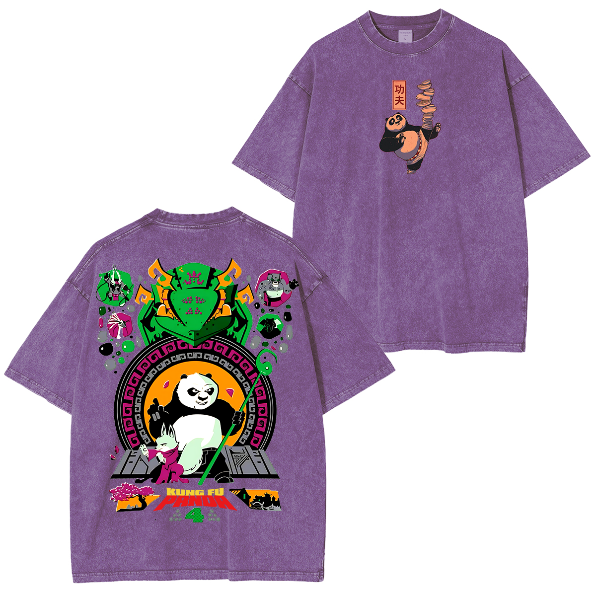 Camiseta unisex lavada de anime Kung Fu Panda