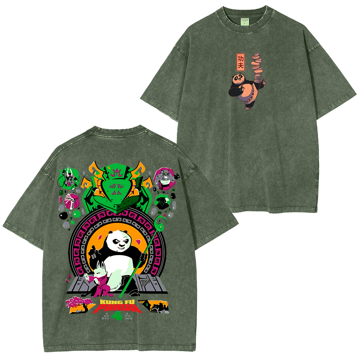 Camiseta unisex lavada de anime Kung Fu Panda