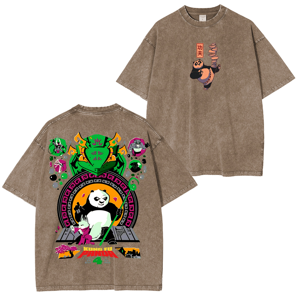 Camiseta unisex lavada de anime Kung Fu Panda