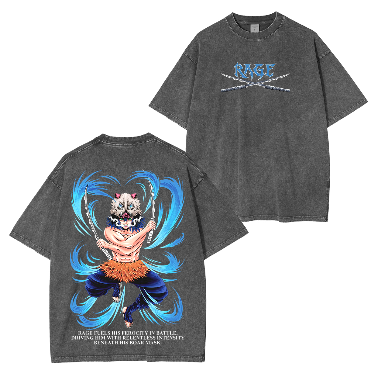 Camiseta unisex desgastada de anime de Demon Slayer Inosuke