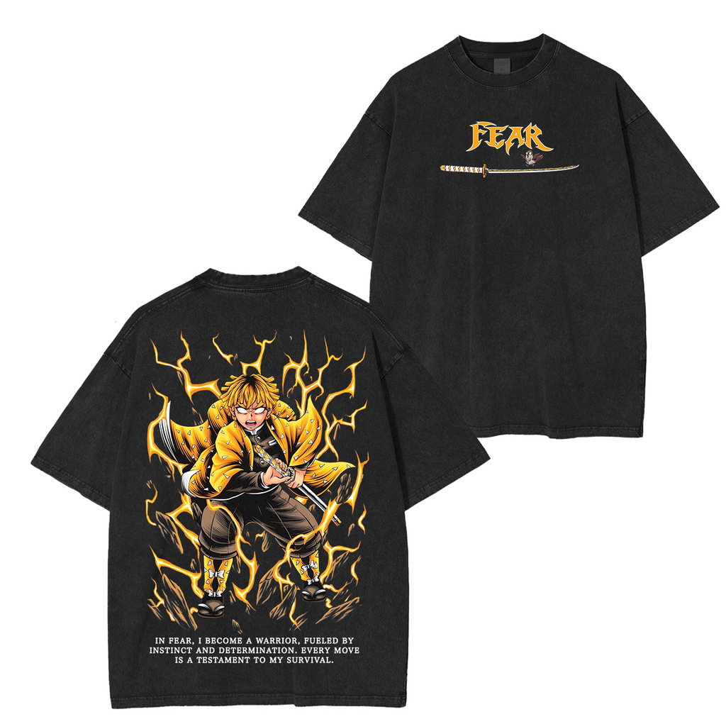 T-shirt délavé unisexe Zenitsu, Anime Demon Slayer
