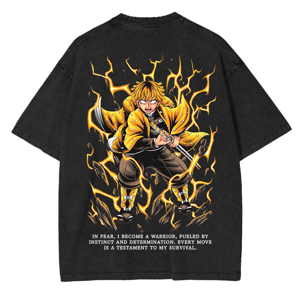T-shirt délavé unisexe Zenitsu, Anime Demon Slayer