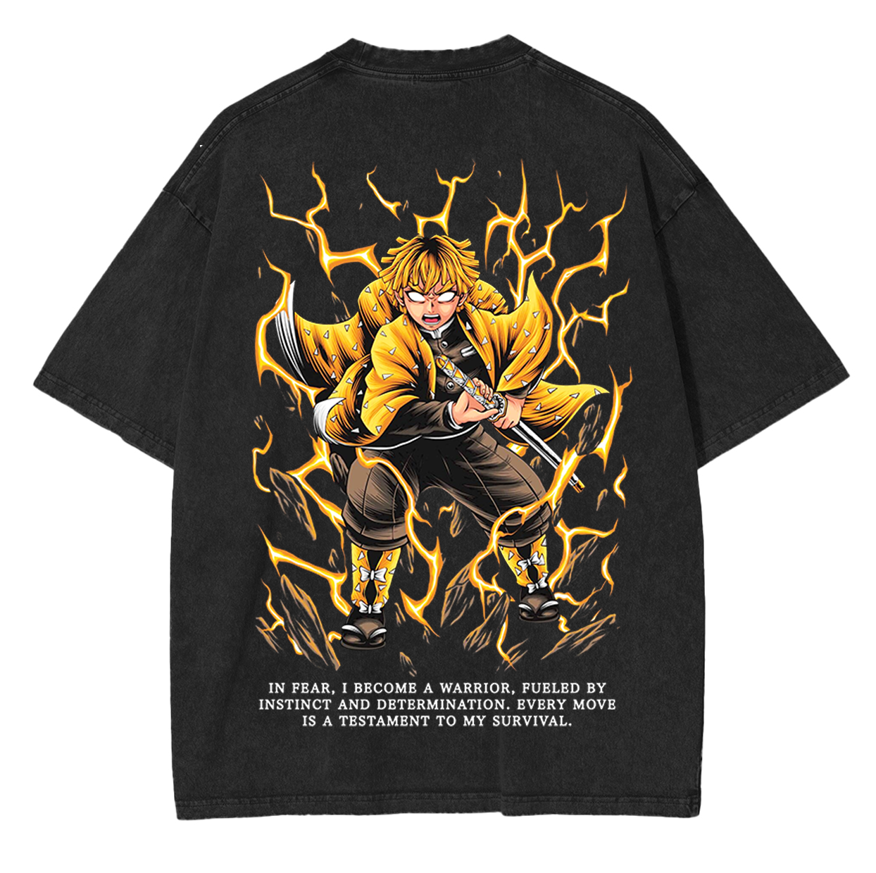 T-shirt délavé unisexe Zenitsu, Anime Demon Slayer