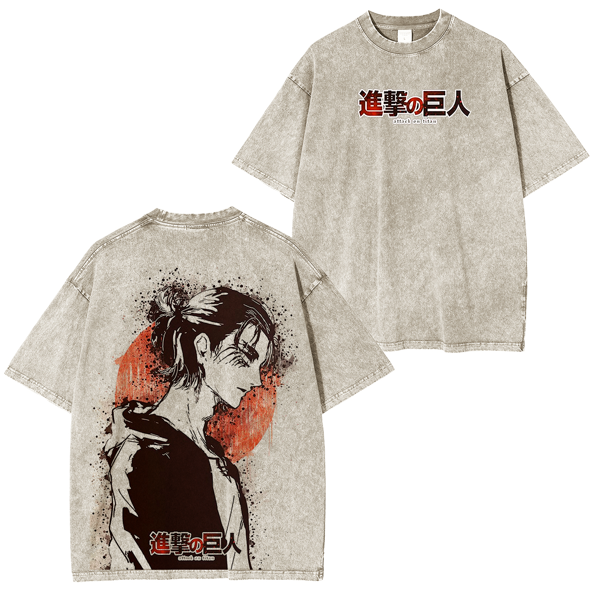 Camiseta unisex lavada de anime Ataque a los Titanes de Eren