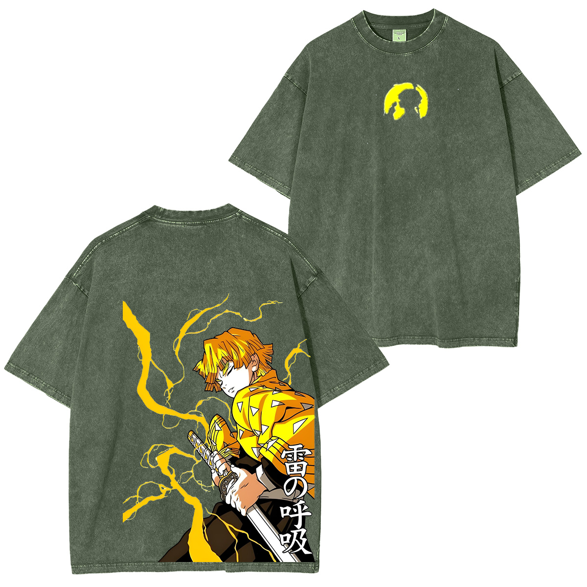 Camiseta Unisex Lavada Zenitsu Agatsuma, Anime Demon Slayer