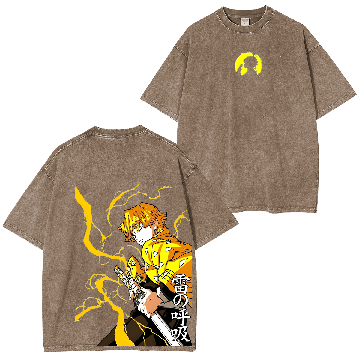 Camiseta Unisex Lavada Zenitsu Agatsuma, Anime Demon Slayer