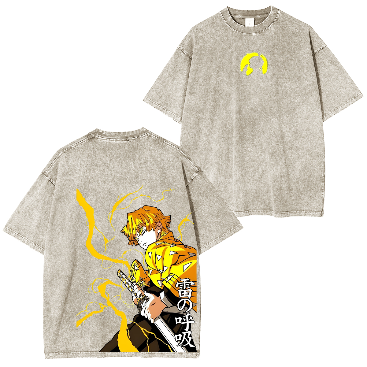Camiseta Unisex Lavada Zenitsu Agatsuma, Anime Demon Slayer