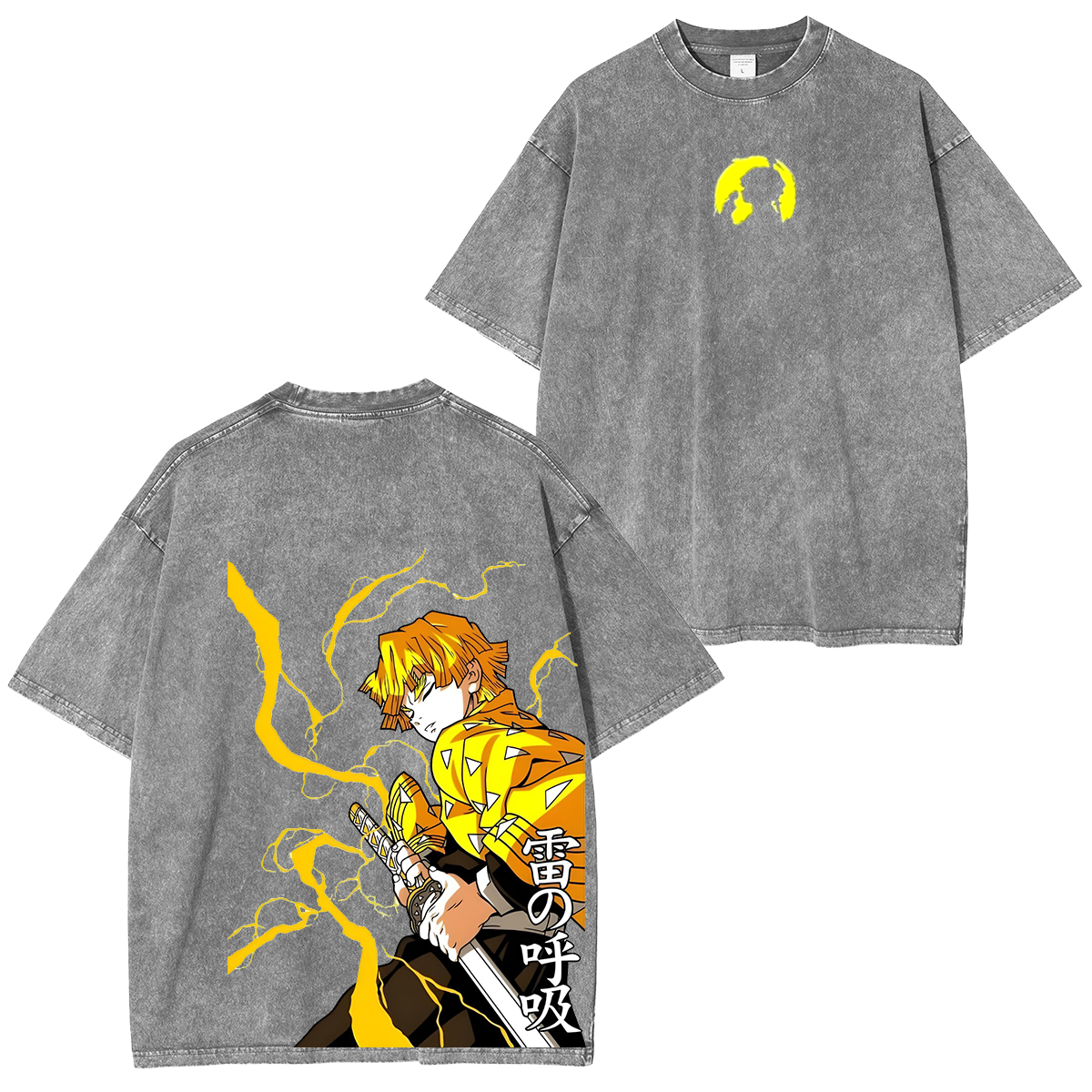 Camiseta Unisex Lavada Zenitsu Agatsuma, Anime Demon Slayer