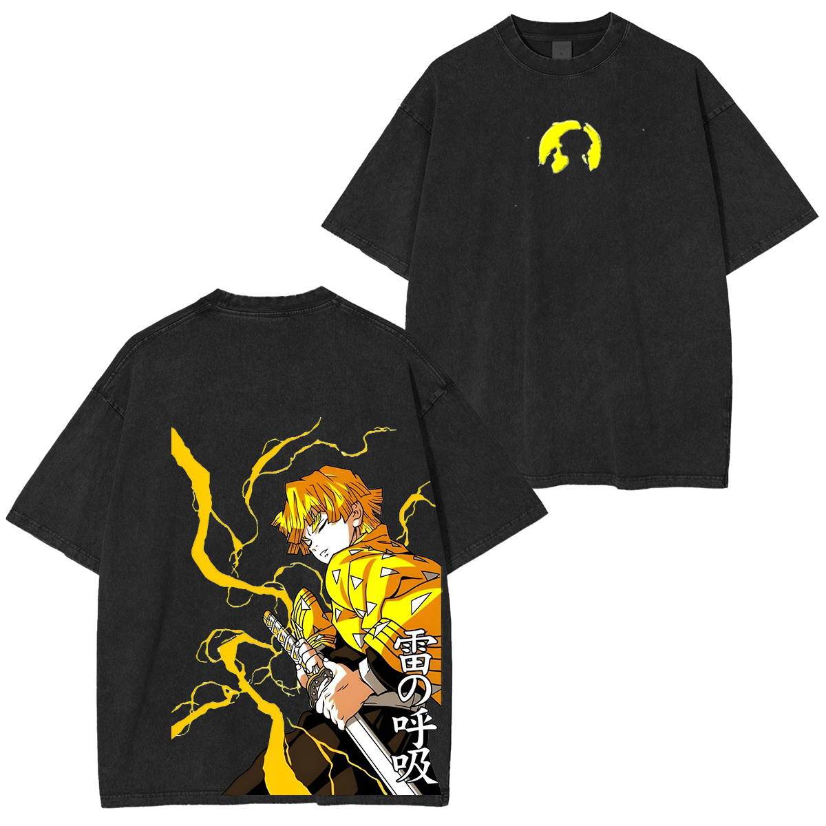 T-shirt unisexe Zenitsu Agatsuma, anime Demon Slayer délavé